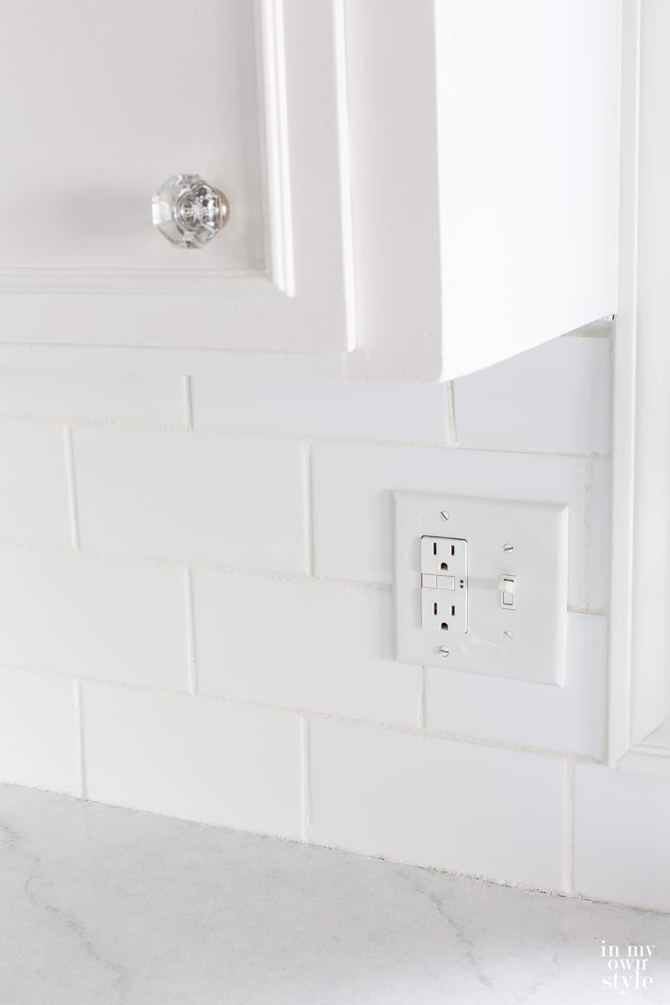 White Subway tiles on kitchen backsplash