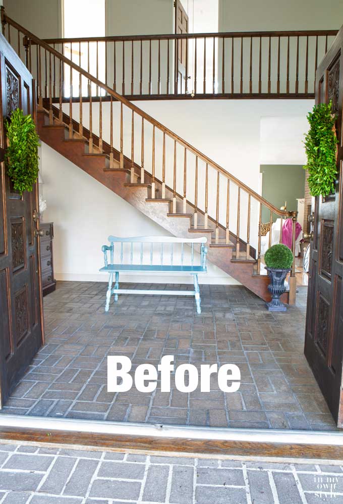 Foyer staircase before adding hidden door underneath for storage