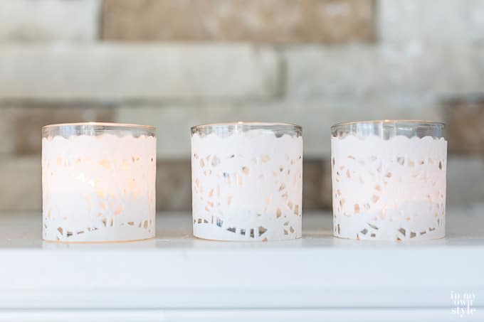 Doily candles for Valentine's Day decorating