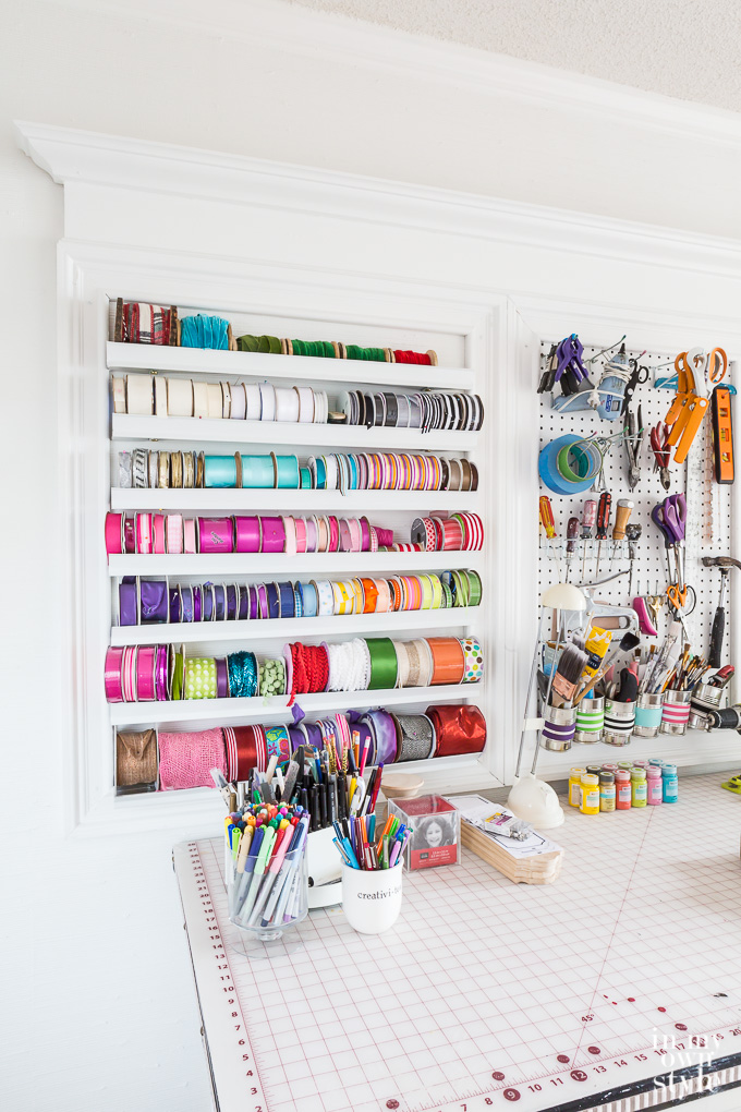craft room Storage idea for spools of ribbon