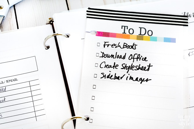 Daily planner to do list insert for a day planner