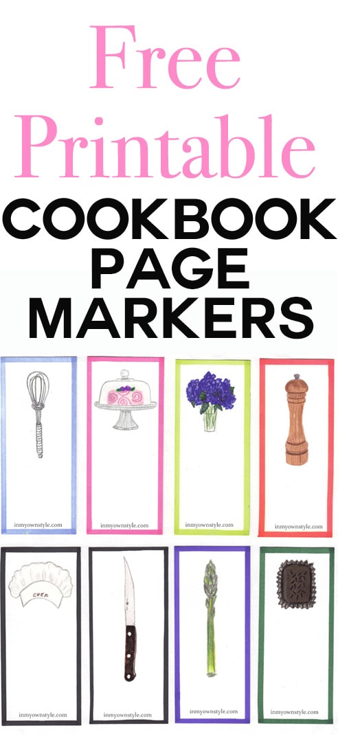 Free Printable Illustrated Cookbook markers for foodies and anyone who loves cookbooks and recipes.