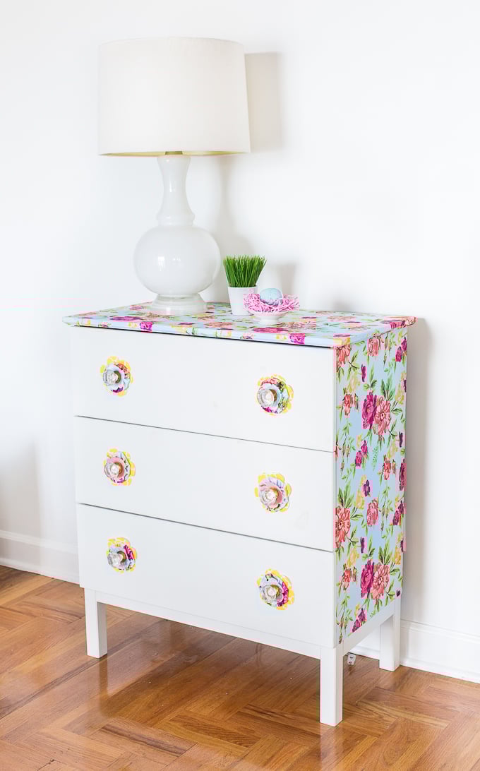 Furniture makeover using liquid starch and fabric