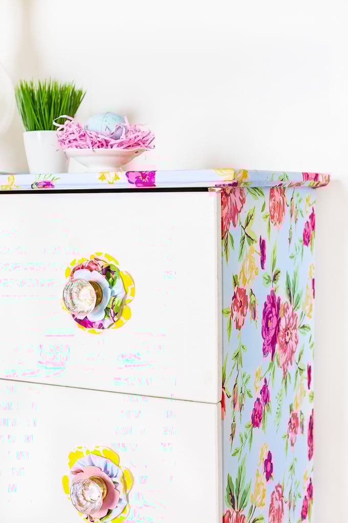 colorful flower fabric on furniture attached with liquid starch