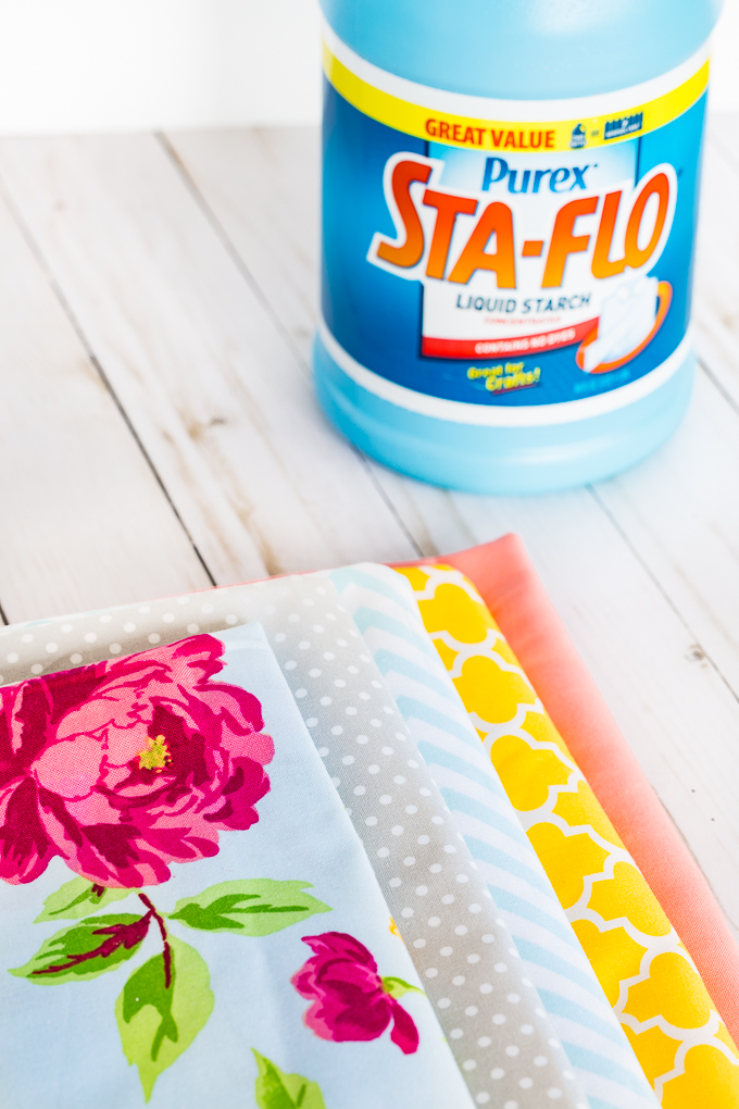 Supplies needed for Furniture makeover using liquid starch and fabric