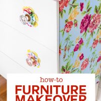 Furniture makeover using liquid starch and fabric. How to tutorial shows you how easy and inexpensive it is to transform a piece of furniture without having to use paint.