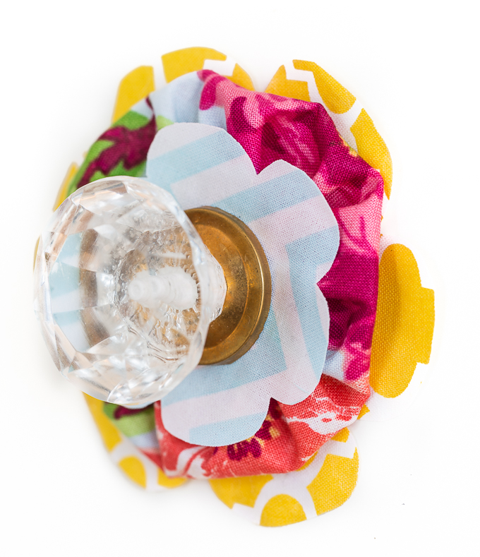 Fabric flower drawer pull DIY