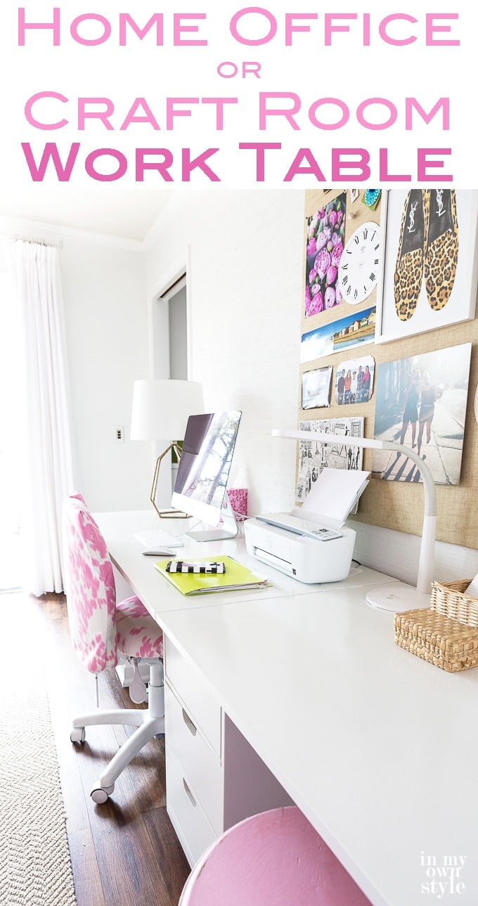 Craft room work table DIY. Decorating and organizing ideas for craft rooms and home offices.