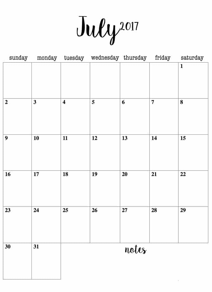 Free printable 2017 monthly calendar pages for a day planner