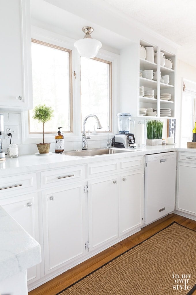 White Kitchen Makeover that is light and bright.