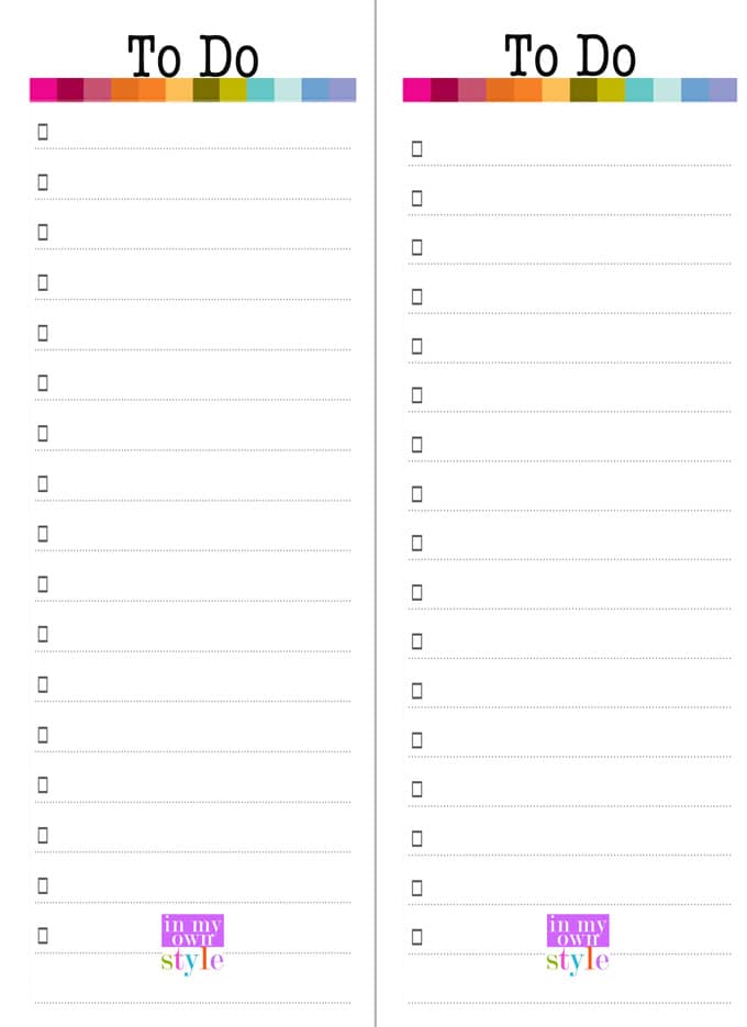 Movable To Do list free printable insert for a daily planner