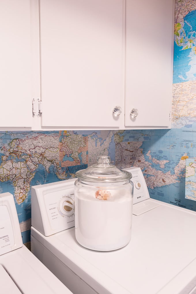 DIY Map wallpaper used in a laundry room