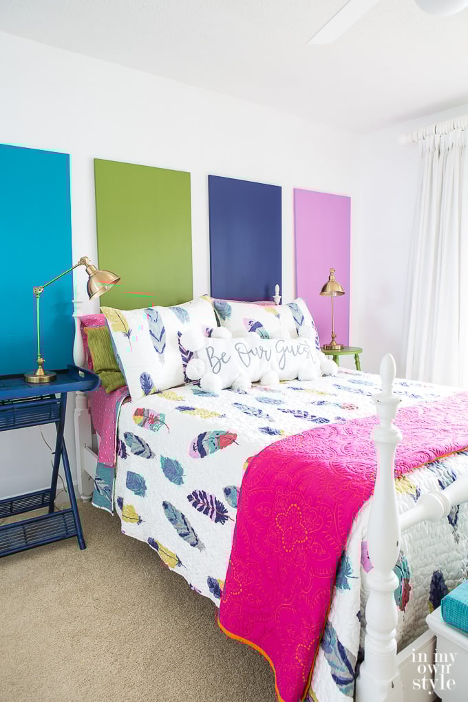 decorating a guest room with a mix of bright colors