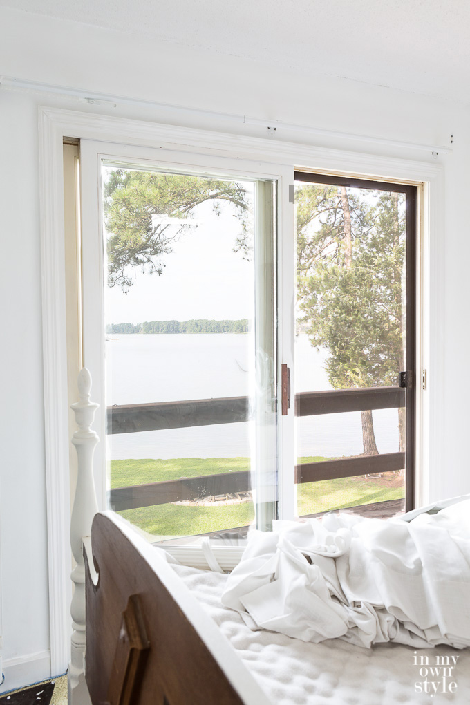 Guest-room-with new ceiling fan looking-out-to-the-lake