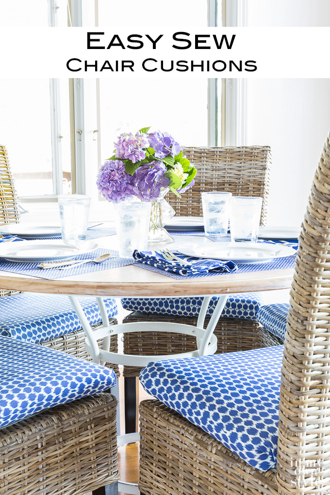 Easy sew custom box cushions to fit any chair shape or style. Full step by step tutorial shows you how to make thick box style chair cushions that are perfect for dining chairs
