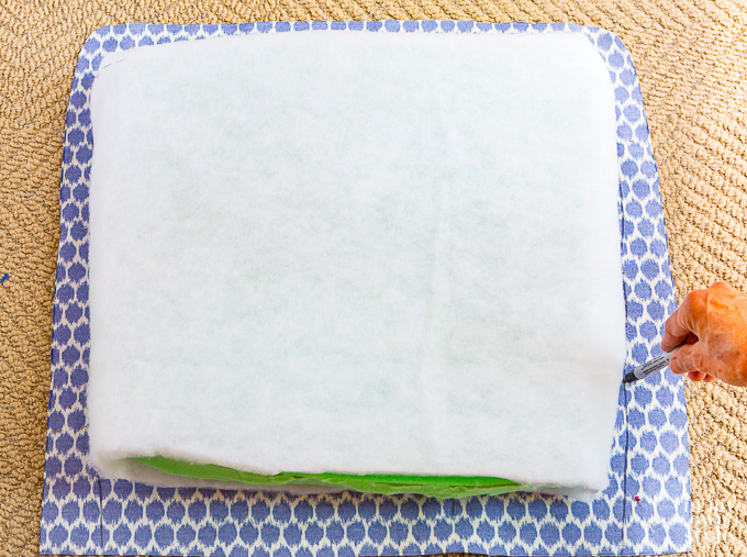 Tutorial showing how to make affordable DIY chair cushions