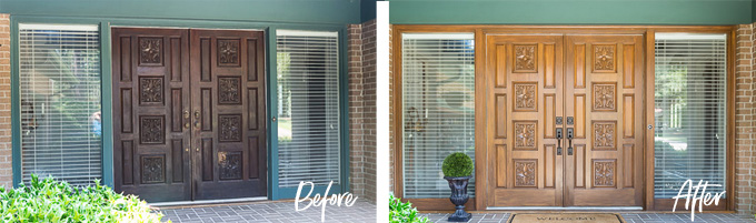Before-and-After-Exterior-FRont-Door-makeover-using-a-fauz-woodgrain-paint-and-glaze-technique