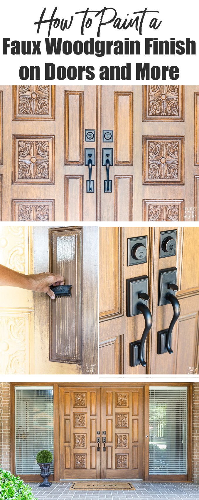 Painted Faux finishes. How to use two colors of KILZ Compete Coat paint to create a faux wood grain finish on doors and more. Simple step-by-step process that anyone can do using basic tools that you may already have in your home. How to create the updated look of light wood exterior doors like you see on the homes they make over on the show Fixer Upper. Create this look using a faux wood grain finish using paint and glazing medium. No need to buy new doors. 