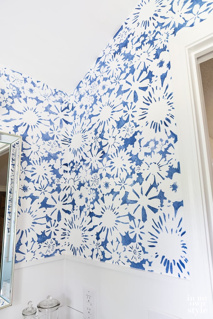 Bathroom with Faux wallpaper created with a stencil