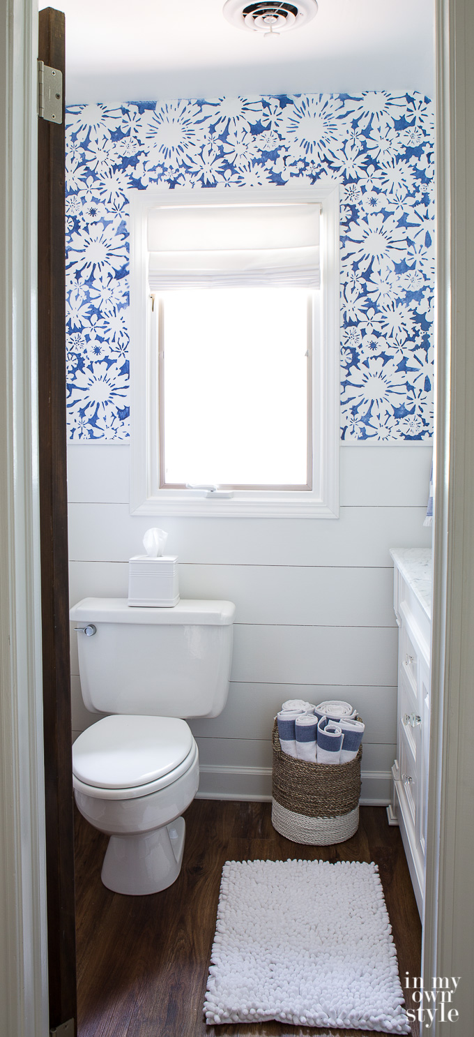 Bathroom with Faux wallpaper created with a stencil