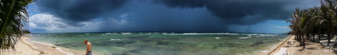 Panoramic view of Storm rolling in along the Riviera Maya in Mexico