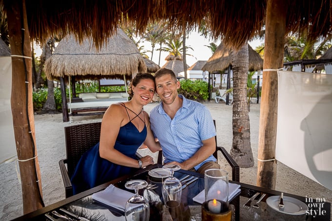 Romantic candlelight dining on the beach at El Dorado Seaside Suites resort on the Riviera Maya