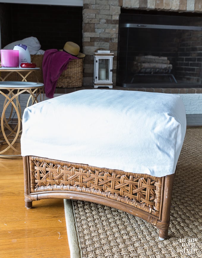 how to cover a box style cushion on an ottoman