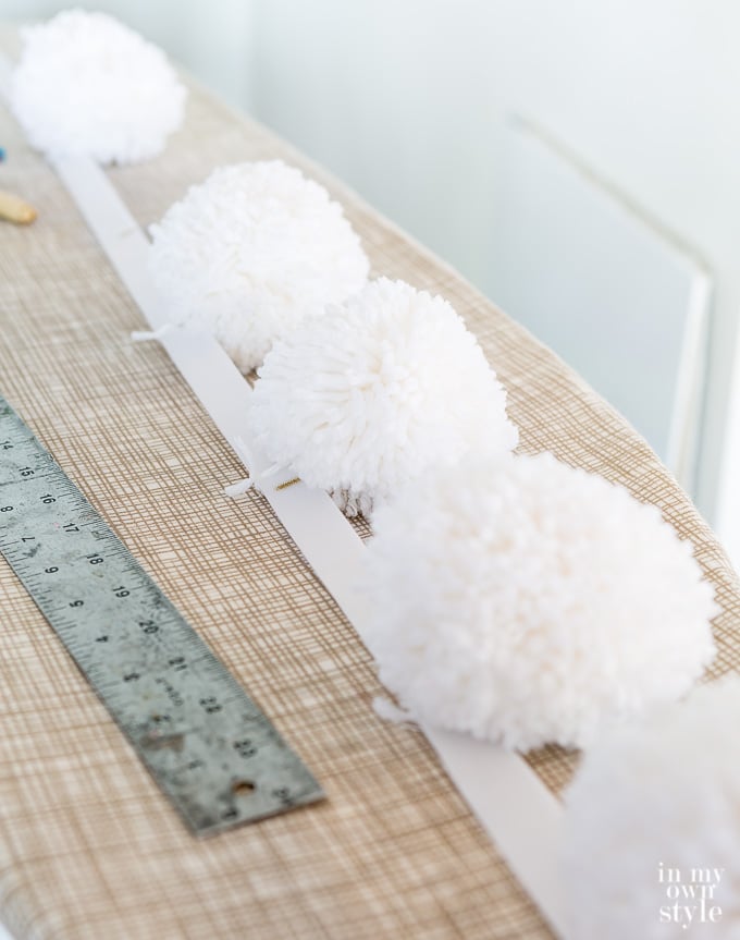 DIY Ottoman Slipcover with Removable Large Pom Pom Trim using Velcro