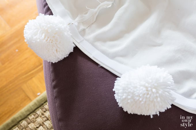 Ottoman Slipcover with Removable Large Pom Pom Trim