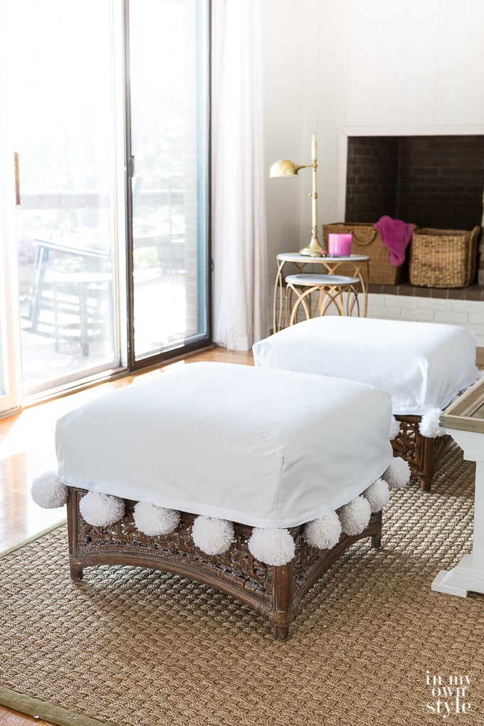 Pom Pom Trimmed Ottoman Cover