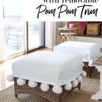 Make this fun and flirty pom pom trim for a slipcover. The pom poms are attached in a way that can be easily removed so you can launder the slipcover and not the pom pom trim. Easy home decorating project.