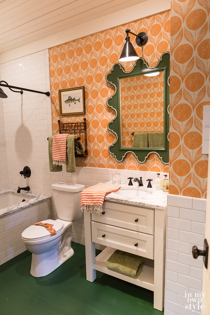 Bathroom decorating ideas at the Southern Living Idea House with a green painted floor