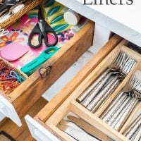 DIY drawer liners. No need to buy expensive shelf or contact paper when you can make your own DIY drawer liners using your favorite decorative paper or fabric.
