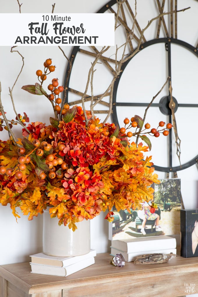 How to create a faux fall flower arrangement using branches from your yard and florals from the craft store. No flower arranging skills or florist needed. 