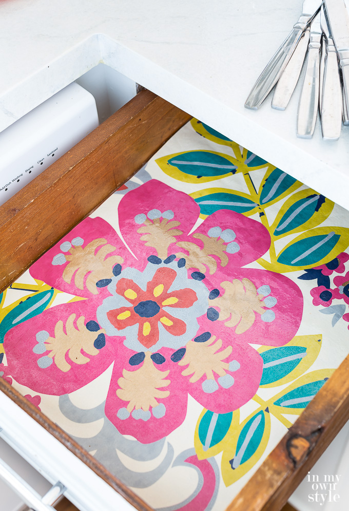 kitchen drawer liners made using gift wrap