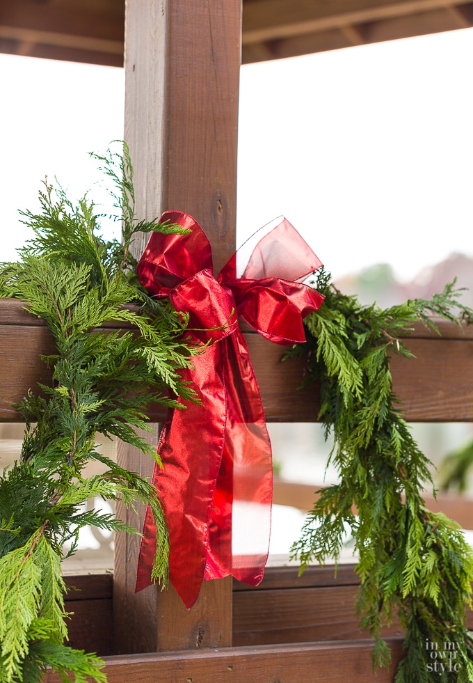Outdoor Christmas Decorating on a gazebo