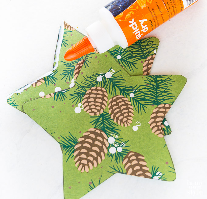Gluing star ornament closed instead of sewing.