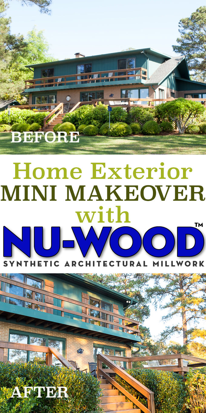 How to makeover the exterior of a home using millwork and shutters from Nu-Wood products. Faux wood millwork for home exteriors and interiors. Home Improvement projects. #nuwood #homeimprovement #exteriorhomemakeover