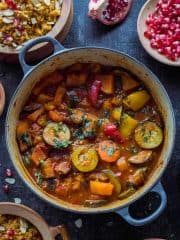 Vegetable tagine wit almond and chickpea couscous - an easy, healthy vegetarian/vegan meal with tonnes of flavour!