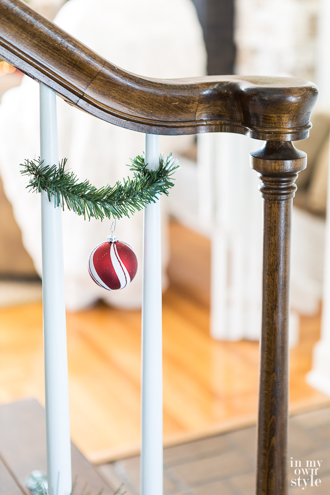 Christmas staircase decorating idea on a budget
