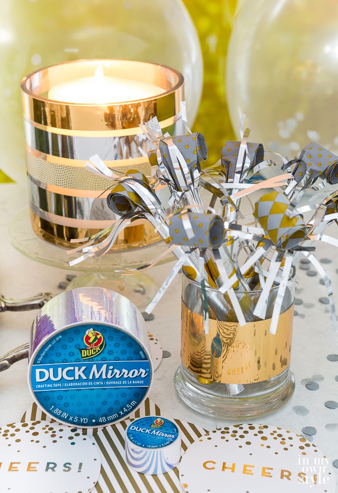 DIY Gold and silver pillar candle holder for a New Year's Eve party