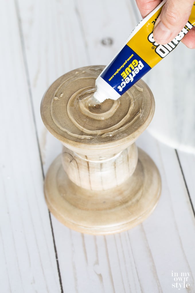 gluing the top of a wood pedestal