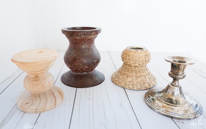 How to make a cake stand or pedestal stand by repurposing items you already own.
