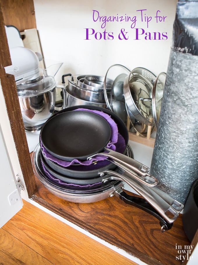 Kitchen organization idea to help keep your pots and pans scratch and damage free.