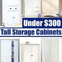 Affordable storage cabinets to hold craft supplies, pantry items or become a closet in your home. #storagecabinets #prettystorage #affordablestorage #armoires