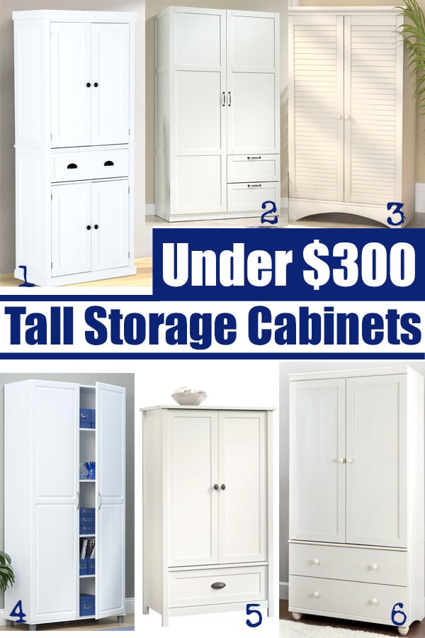 Affordable storage cabinets to hold craft supplies, pantry items or become a clothes closet in your home. #storagecabinets #prettystorage #affordablestorage #armoires 