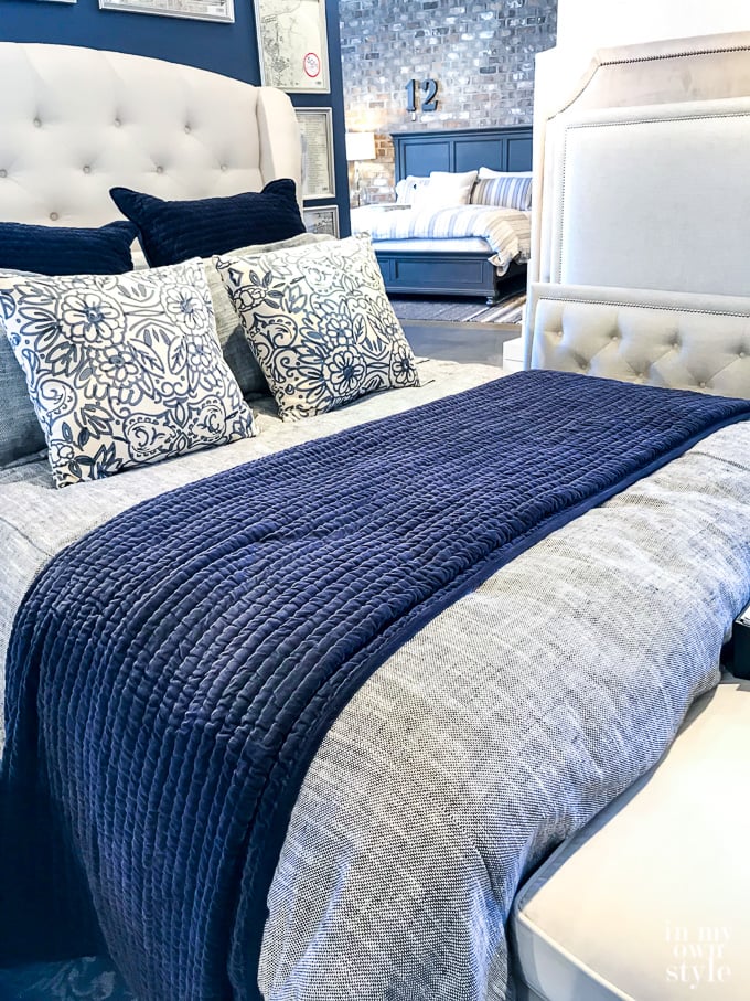 Navy and white bedding