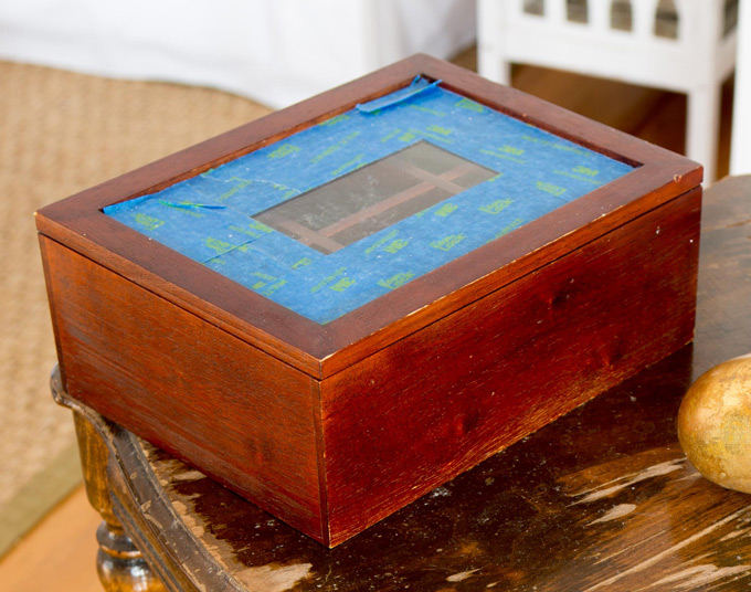 Thrift-Store-Haul-tea-box before getting a chalk paint makeover