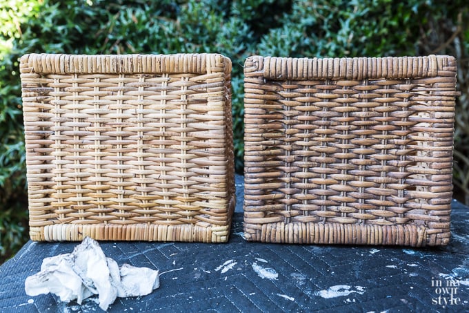 How to paint a wicker basket to look like a driftwood color