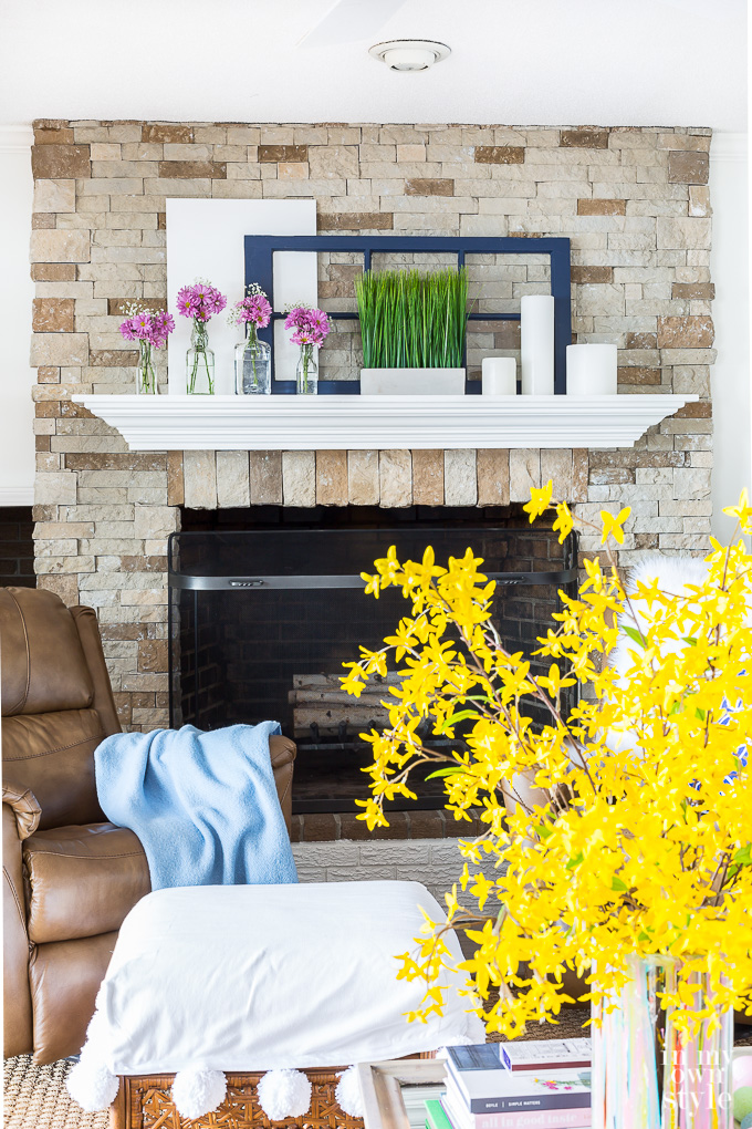 Spring Mantel Decor using repurposed items